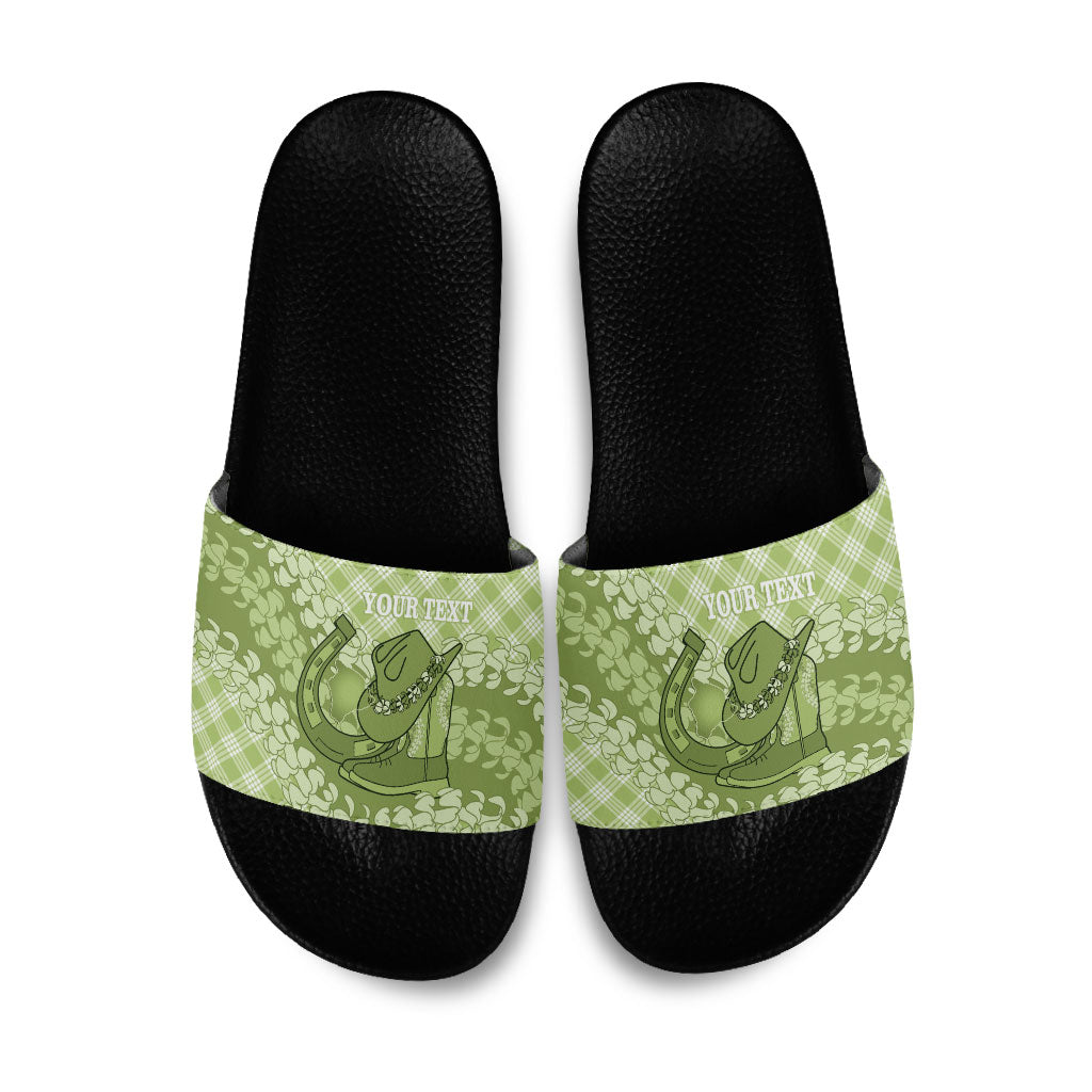 Omaomao Hawaii Cowboy Palaka Motifs Personalised Slide Sandals Paniolo Festival Puakenikeni Lei