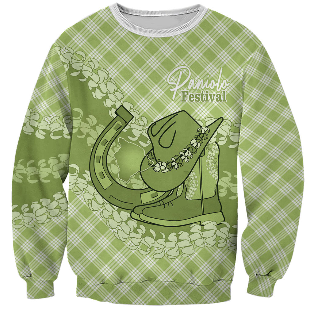 Omaomao Hawaii Cowboy Palaka Motifs Personalised Sweatshirt Paniolo Festival Puakenikeni Lei