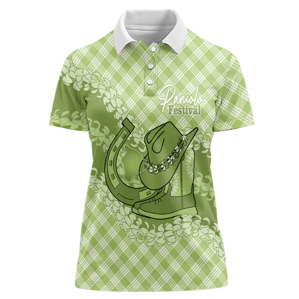 Omaomao Hawaii Cowboy Palaka Motifs Personalised Women Polo Shirt Paniolo Festival Puakenikeni Lei