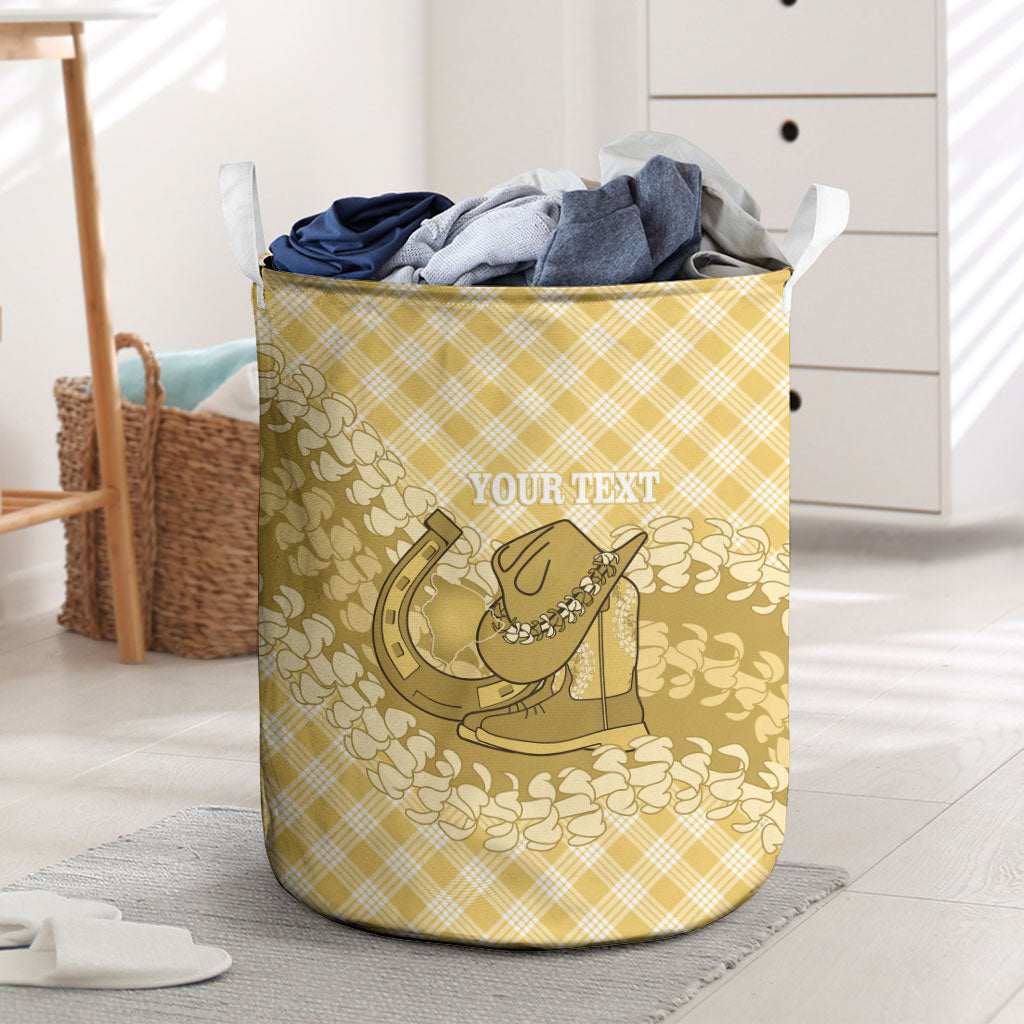 Melemele Hawaii Cowboy Palaka Motifs Personalised Laundry Basket Paniolo Festival Puakenikeni Lei
