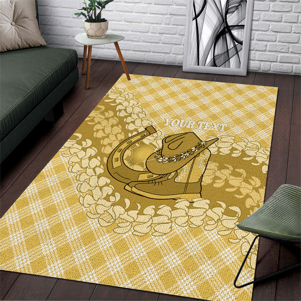 Melemele Hawaii Cowboy Palaka Motifs Personalised Area Rug Paniolo Festival Puakenikeni Lei