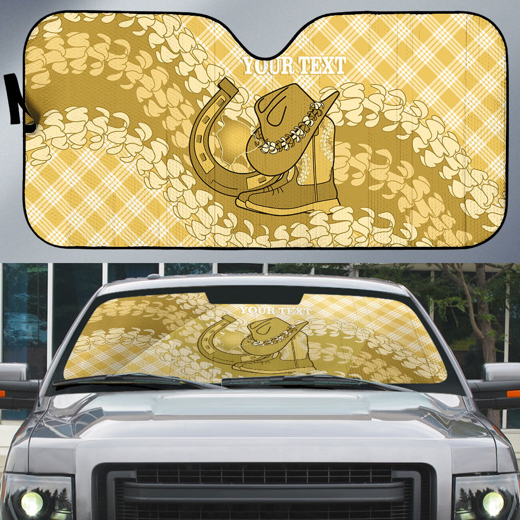 Melemele Hawaii Cowboy Palaka Motifs Personalised Auto Sun Shade Paniolo Festival Puakenikeni Lei