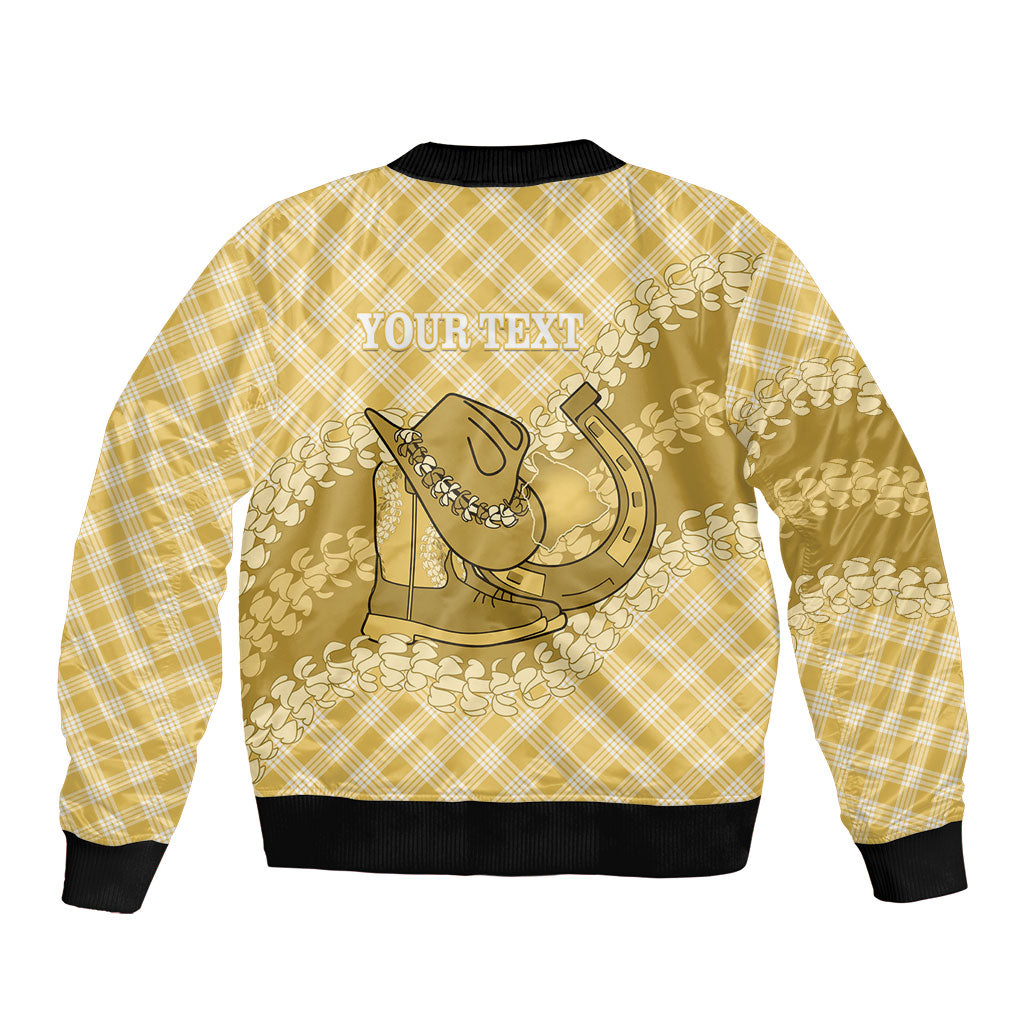 Melemele Hawaii Cowboy Palaka Motifs Personalised Bomber Jacket Paniolo Festival Puakenikeni Lei LT14 - Polynesian Pride