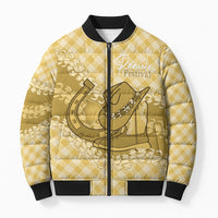 Melemele Hawaii Cowboy Palaka Motifs Personalised Bomber Puffer Jacket Paniolo Festival Puakenikeni Lei LT14 Unisex Yellow - Polynesian Pride