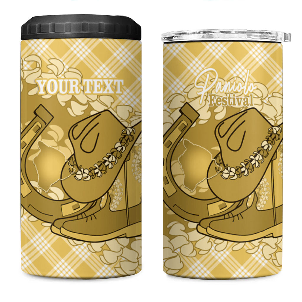 Melemele Hawaii Cowboy Palaka Motifs Personalised 4 in 1 Can Cooler Tumbler Paniolo Festival Puakenikeni Lei