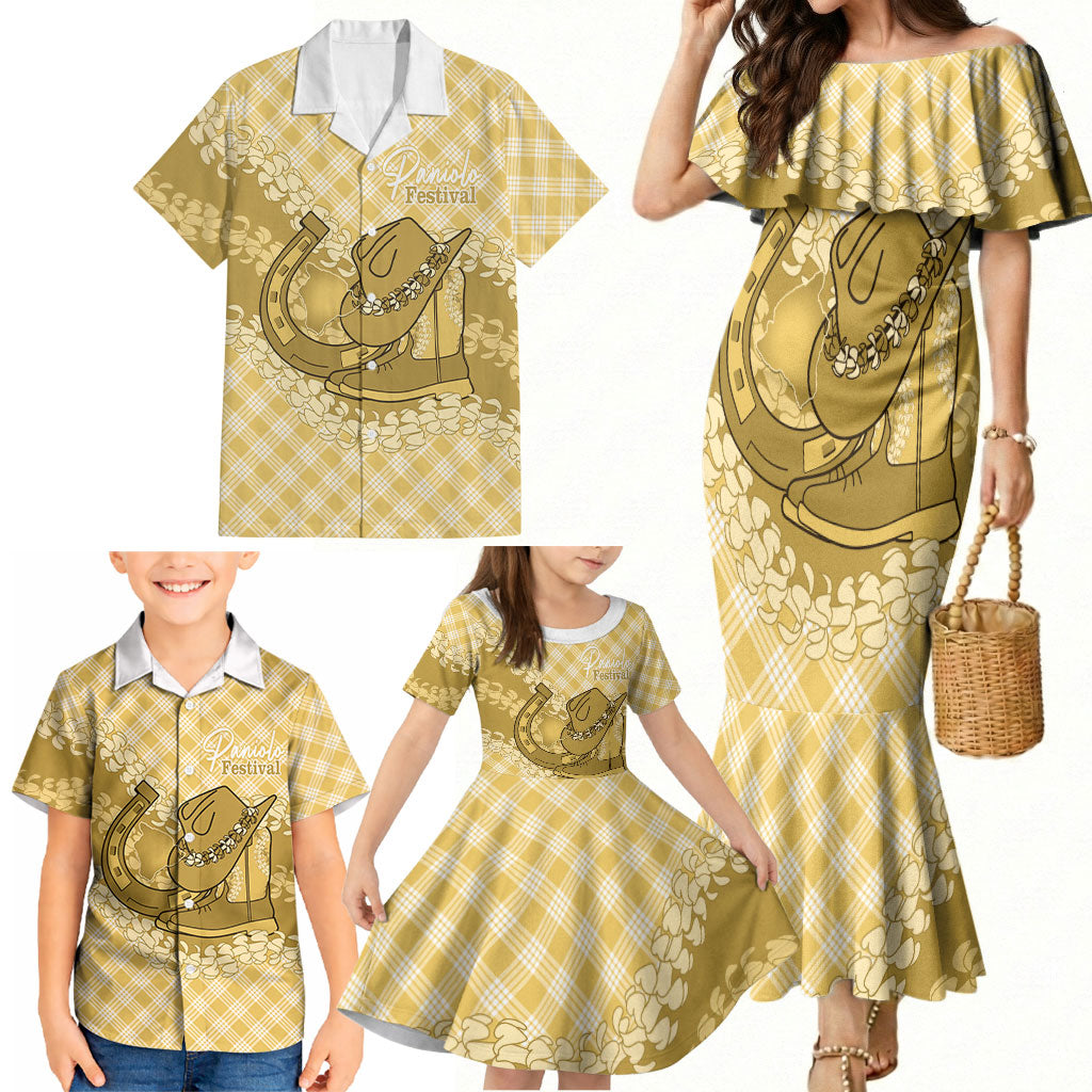 Melemele Hawaii Cowboy Palaka Motifs Personalised Family Matching Mermaid Dress and Hawaiian Shirt Paniolo Festival Puakenikeni Lei LT14 - Polynesian Pride
