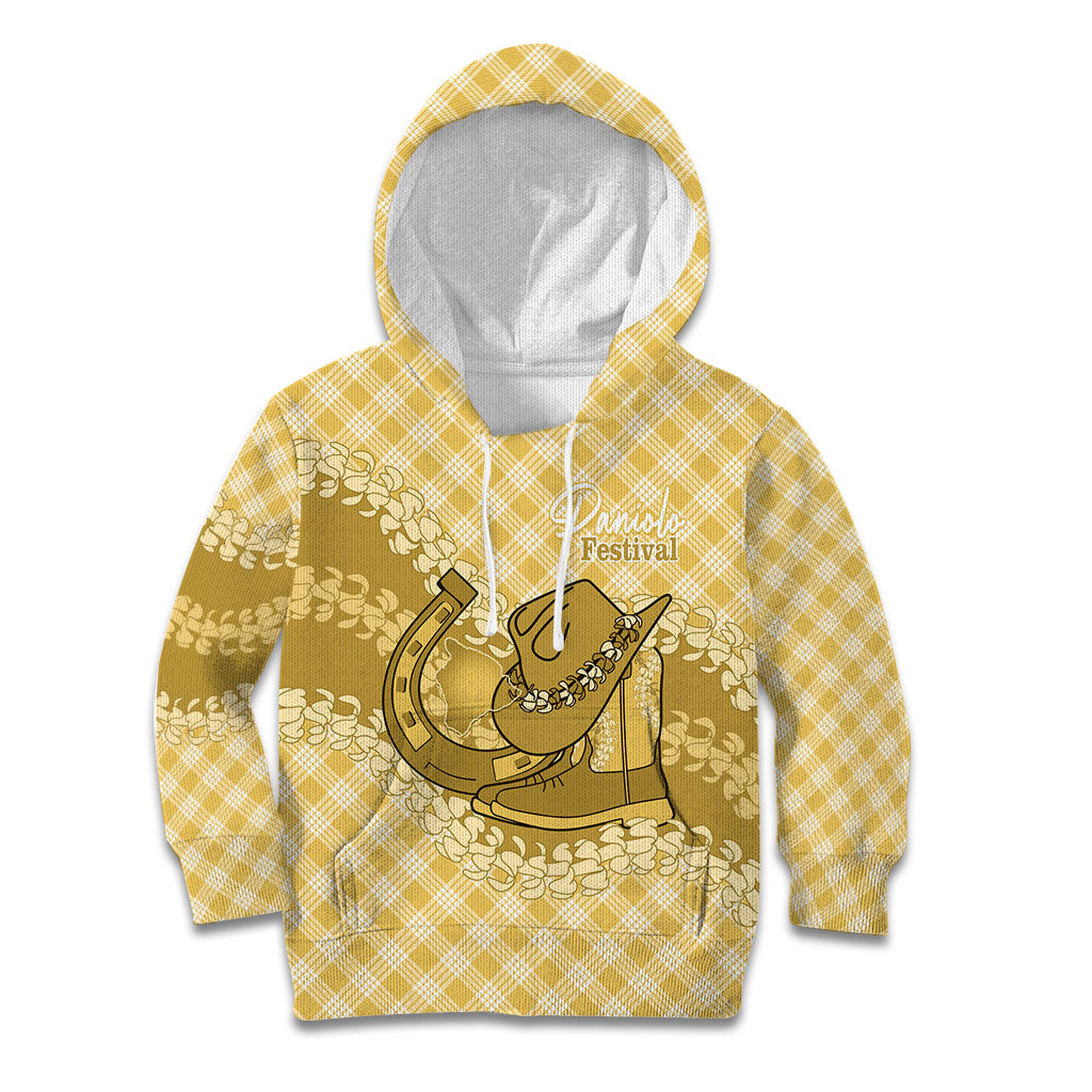 Melemele Hawaii Cowboy Palaka Motifs Personalised Kid Hoodie Paniolo Festival Puakenikeni Lei