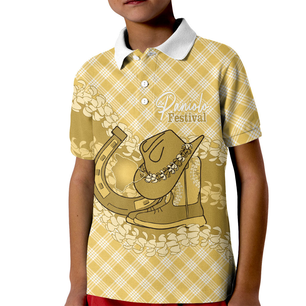 Melemele Hawaii Cowboy Palaka Motifs Personalised Kid Polo Shirt Paniolo Festival Puakenikeni Lei