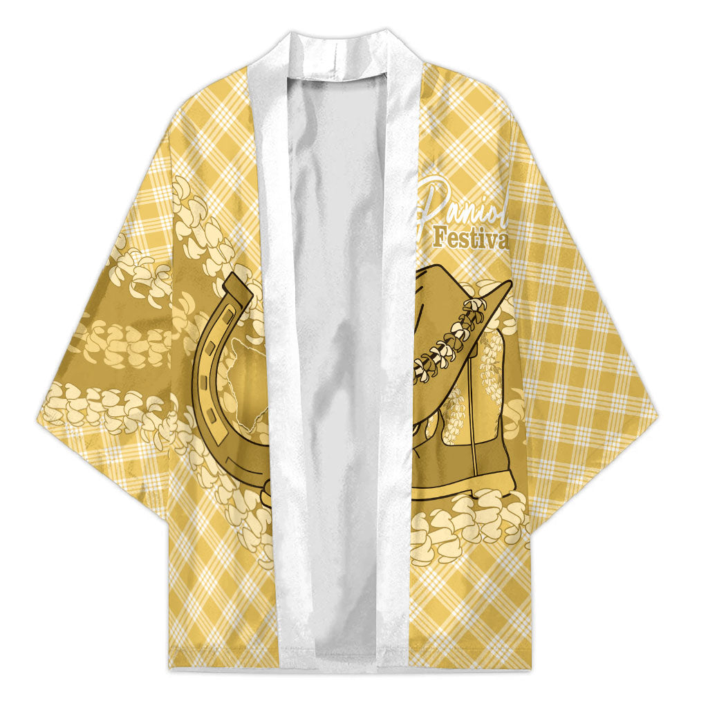 Melemele Hawaii Cowboy Palaka Motifs Personalised Kimono Paniolo Festival Puakenikeni Lei