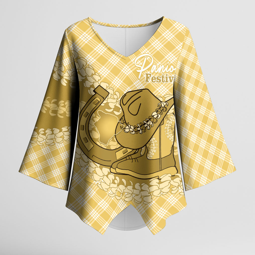 Melemele Hawaii Cowboy Palaka Motifs Personalised Kimono Sleeve Blouse Paniolo Festival Puakenikeni Lei