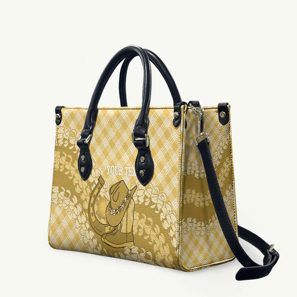 Melemele Hawaii Cowboy Palaka Motifs Personalised Leather Bag Paniolo Festival Puakenikeni Lei