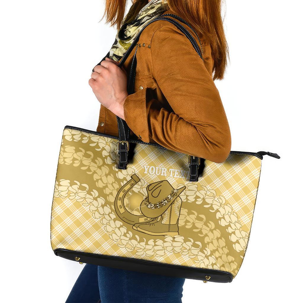 Melemele Hawaii Cowboy Palaka Motifs Personalised Leather Tote Bag Paniolo Festival Puakenikeni Lei