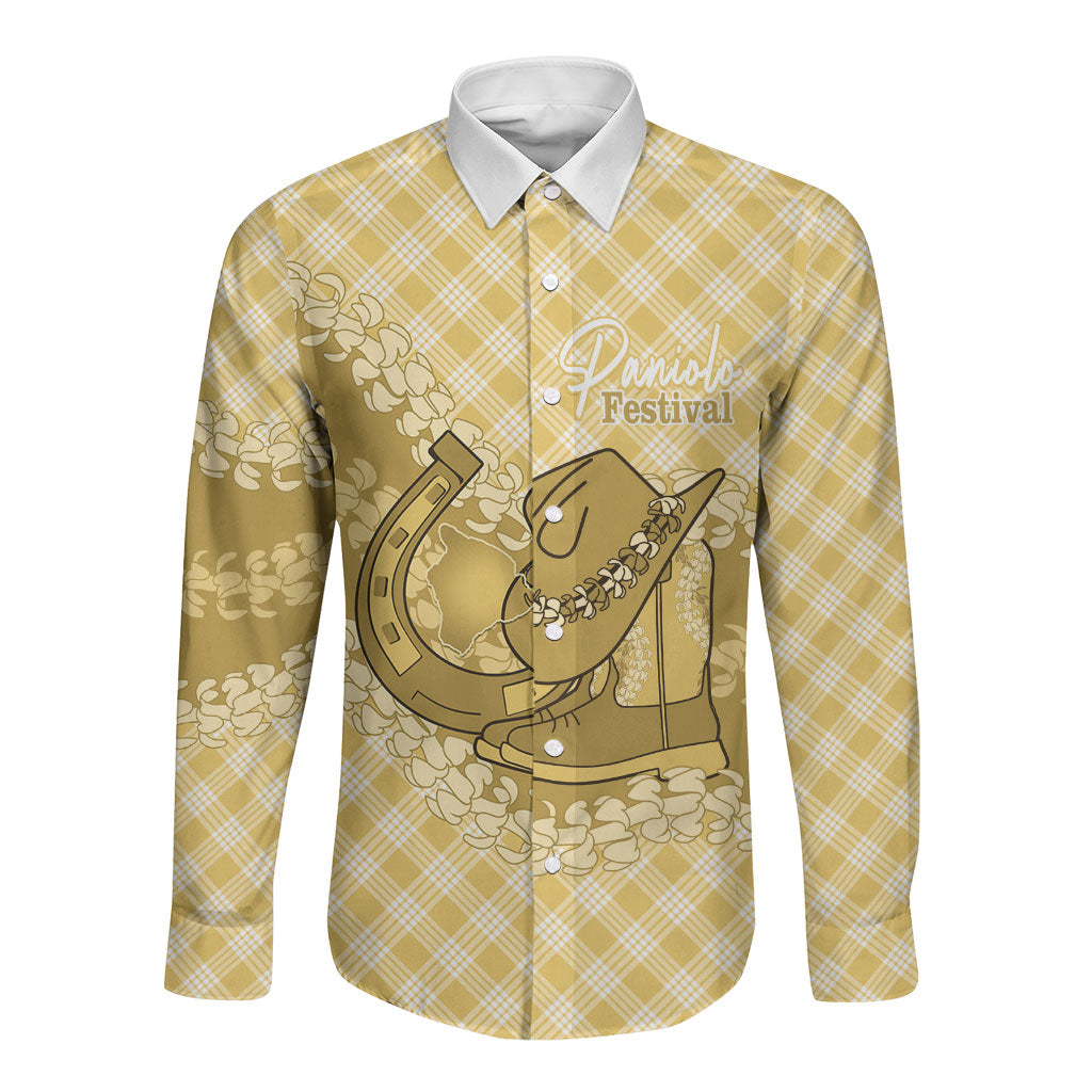 Melemele Hawaii Cowboy Palaka Motifs Personalised Long Sleeve Button Shirt Paniolo Festival Puakenikeni Lei