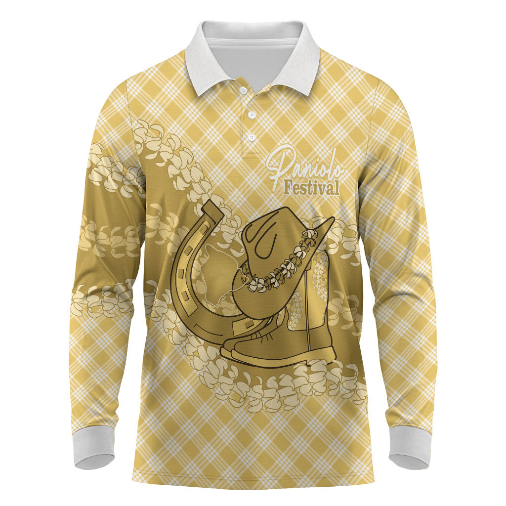Melemele Hawaii Cowboy Palaka Motifs Personalised Long Sleeve Polo Shirt Paniolo Festival Puakenikeni Lei