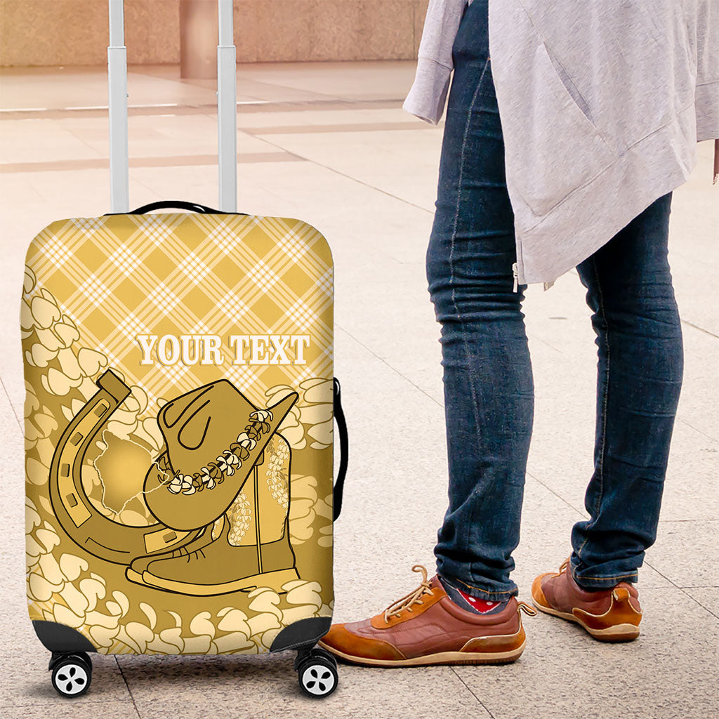 Melemele Hawaii Cowboy Palaka Motifs Personalised Luggage Cover Paniolo Festival Puakenikeni Lei