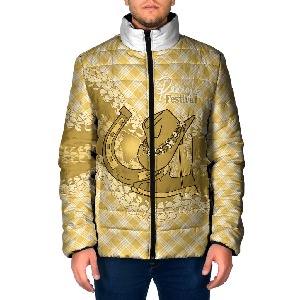 Melemele Hawaii Cowboy Palaka Motifs Personalised Padded Jacket Paniolo Festival Puakenikeni Lei