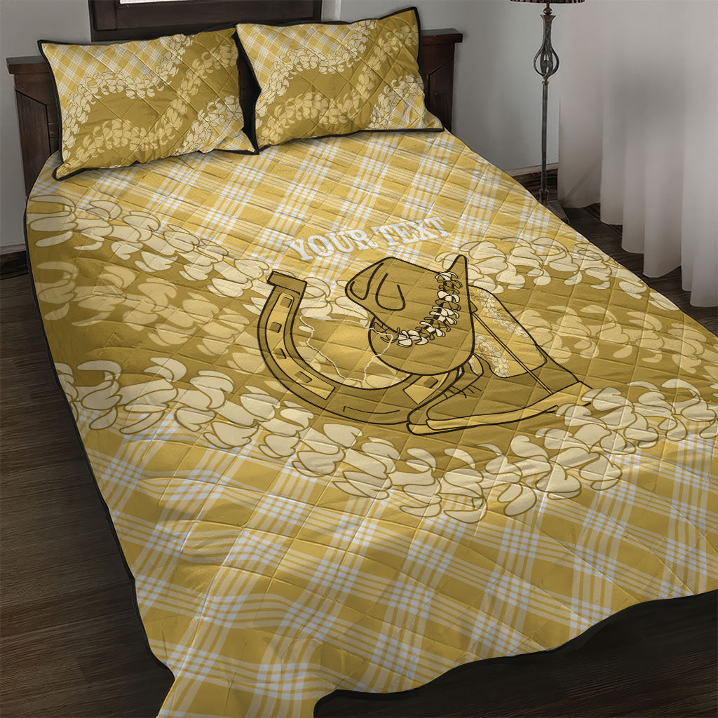 Melemele Hawaii Cowboy Palaka Motifs Personalised Quilt Bed Set Paniolo Festival Puakenikeni Lei