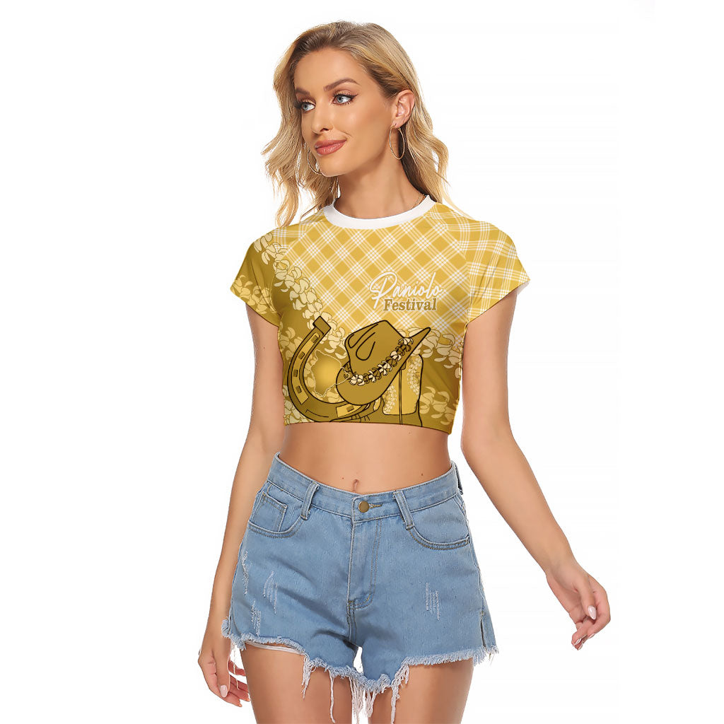 Melemele Hawaii Cowboy Palaka Motifs Personalised Raglan Cropped T Shirt Paniolo Festival Puakenikeni Lei