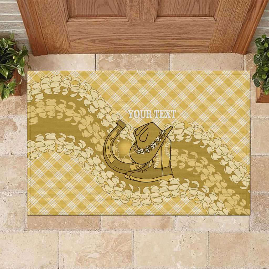 Melemele Hawaii Cowboy Palaka Motifs Personalised Rubber Doormat Paniolo Festival Puakenikeni Lei