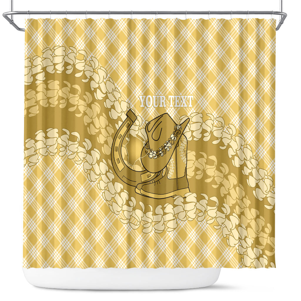 Melemele Hawaii Cowboy Palaka Motifs Personalised Shower Curtain Paniolo Festival Puakenikeni Lei