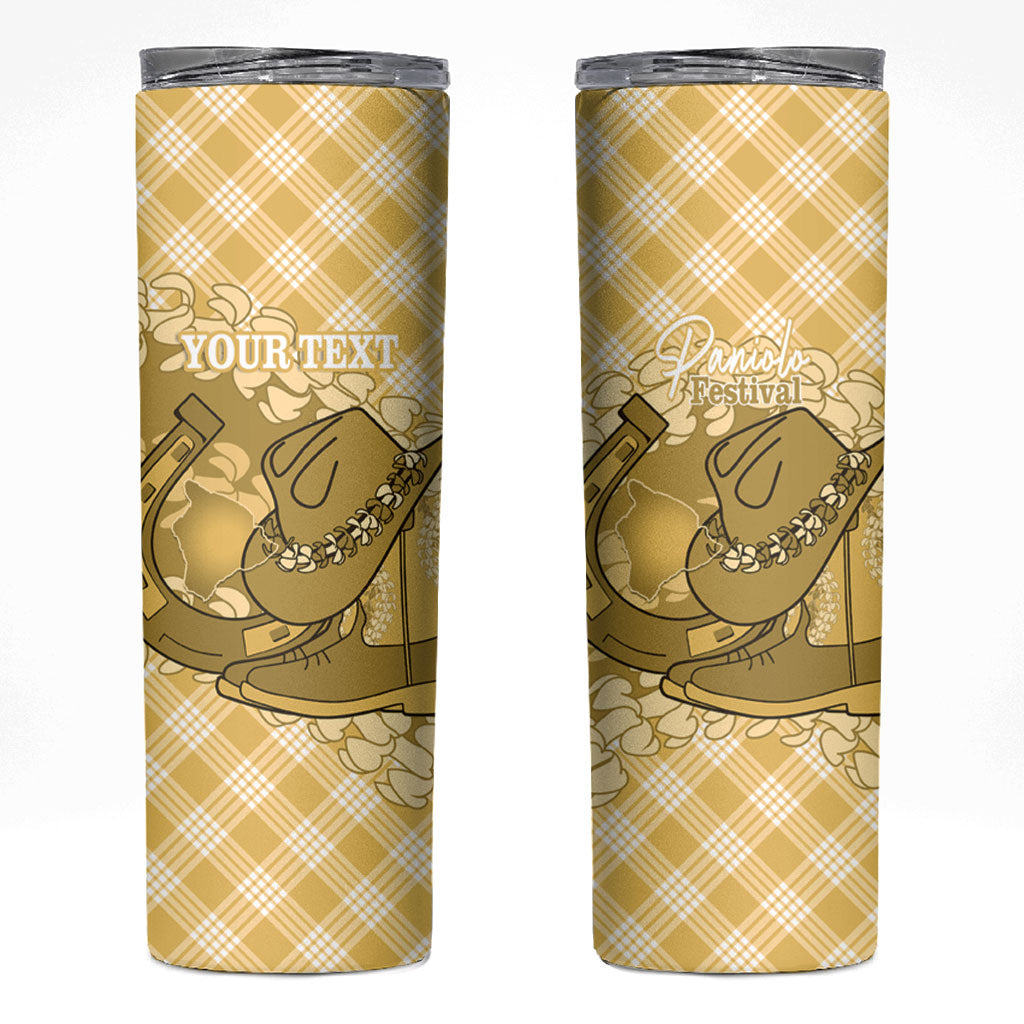 Melemele Hawaii Cowboy Palaka Motifs Personalised Skinny Tumbler Paniolo Festival Puakenikeni Lei