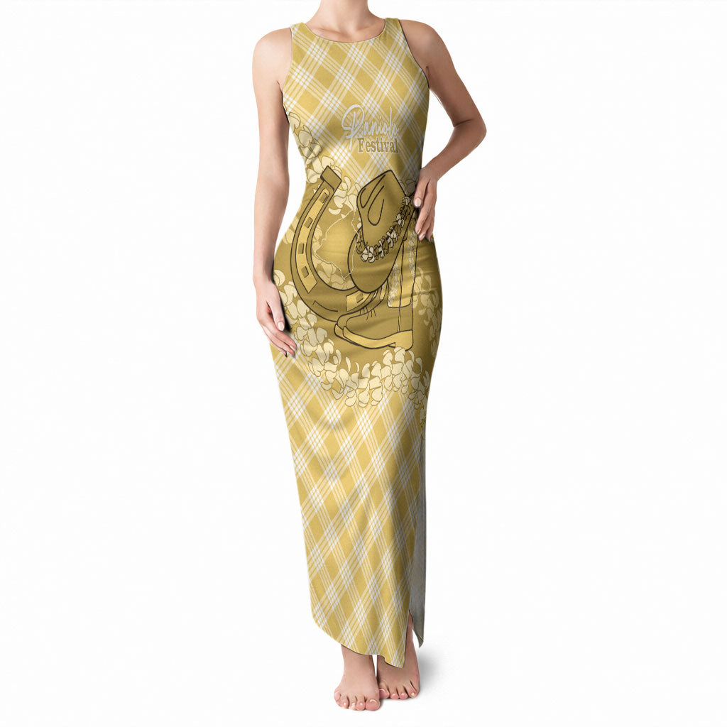 Melemele Hawaii Cowboy Palaka Motifs Personalised Tank Maxi Dress Paniolo Festival Puakenikeni Lei
