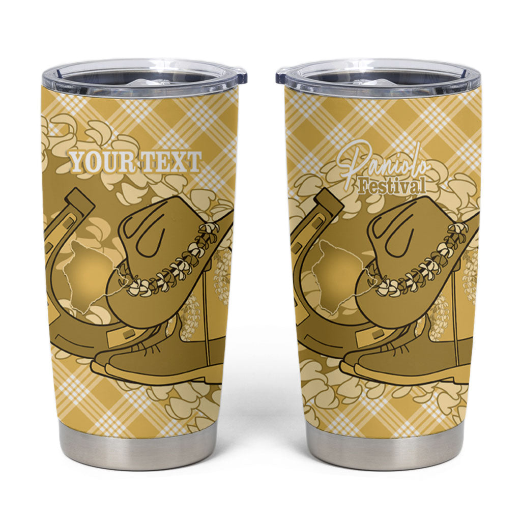 Melemele Hawaii Cowboy Palaka Motifs Personalised Tumbler Cup Paniolo Festival Puakenikeni Lei