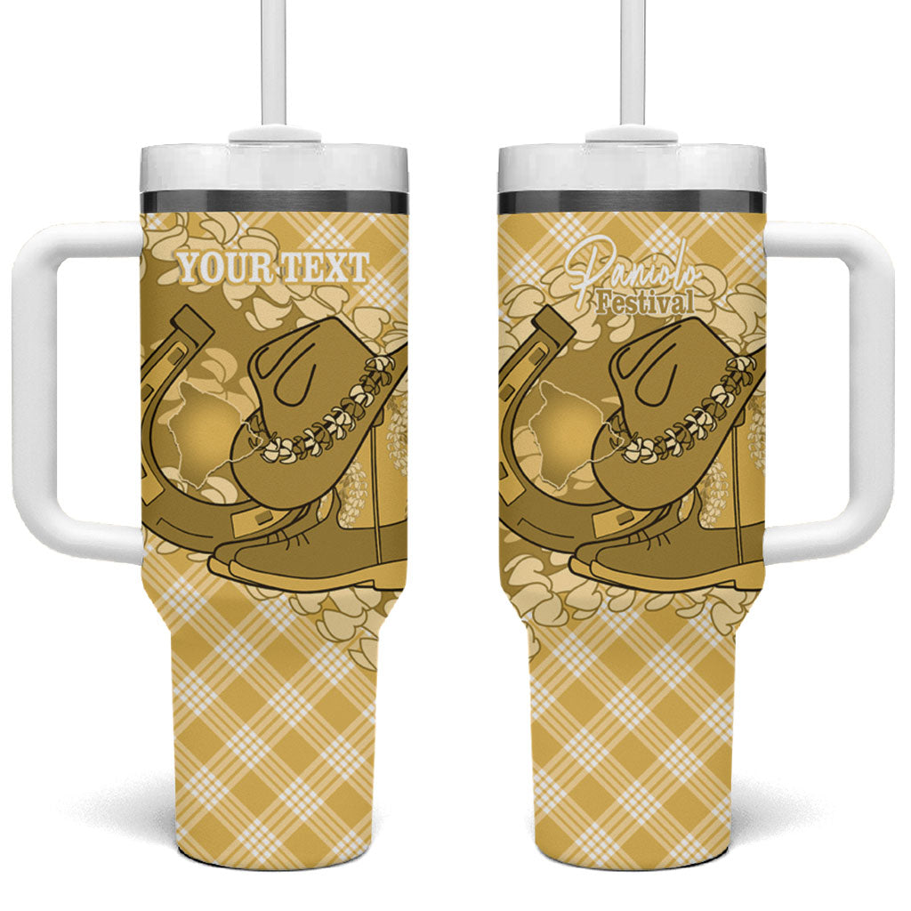 Melemele Hawaii Cowboy Palaka Motifs Personalised Tumbler With Handle Paniolo Festival Puakenikeni Lei