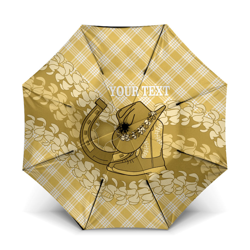 Melemele Hawaii Cowboy Palaka Motifs Personalised Umbrella Paniolo Festival Puakenikeni Lei