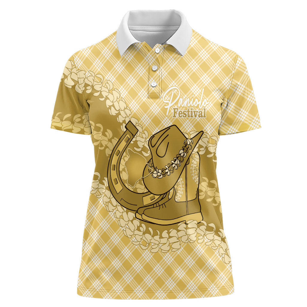 Melemele Hawaii Cowboy Palaka Motifs Personalised Women Polo Shirt Paniolo Festival Puakenikeni Lei