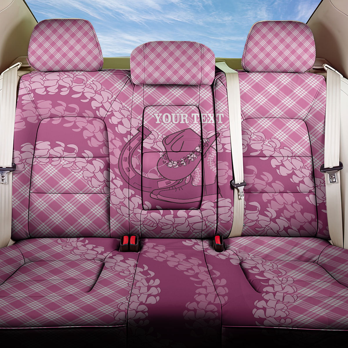 Alaka Hawaii Cowboy Palaka Motifs Personalised Back Car Seat Cover Paniolo Festival Puakenikeni Lei
