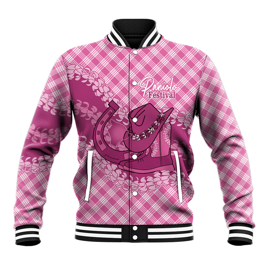Alaka Hawaii Cowboy Palaka Motifs Personalised Baseball Jacket Paniolo Festival Puakenikeni Lei