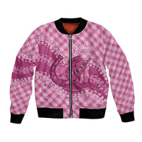 Alaka Hawaii Cowboy Palaka Motifs Personalised Bomber Jacket Paniolo Festival Puakenikeni Lei LT14 Unisex Pink - Polynesian Pride