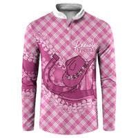 Alaka Hawaii Cowboy Palaka Motifs Personalised Button Sweatshirt Paniolo Festival Puakenikeni Lei LT14 Pink - Polynesian Pride