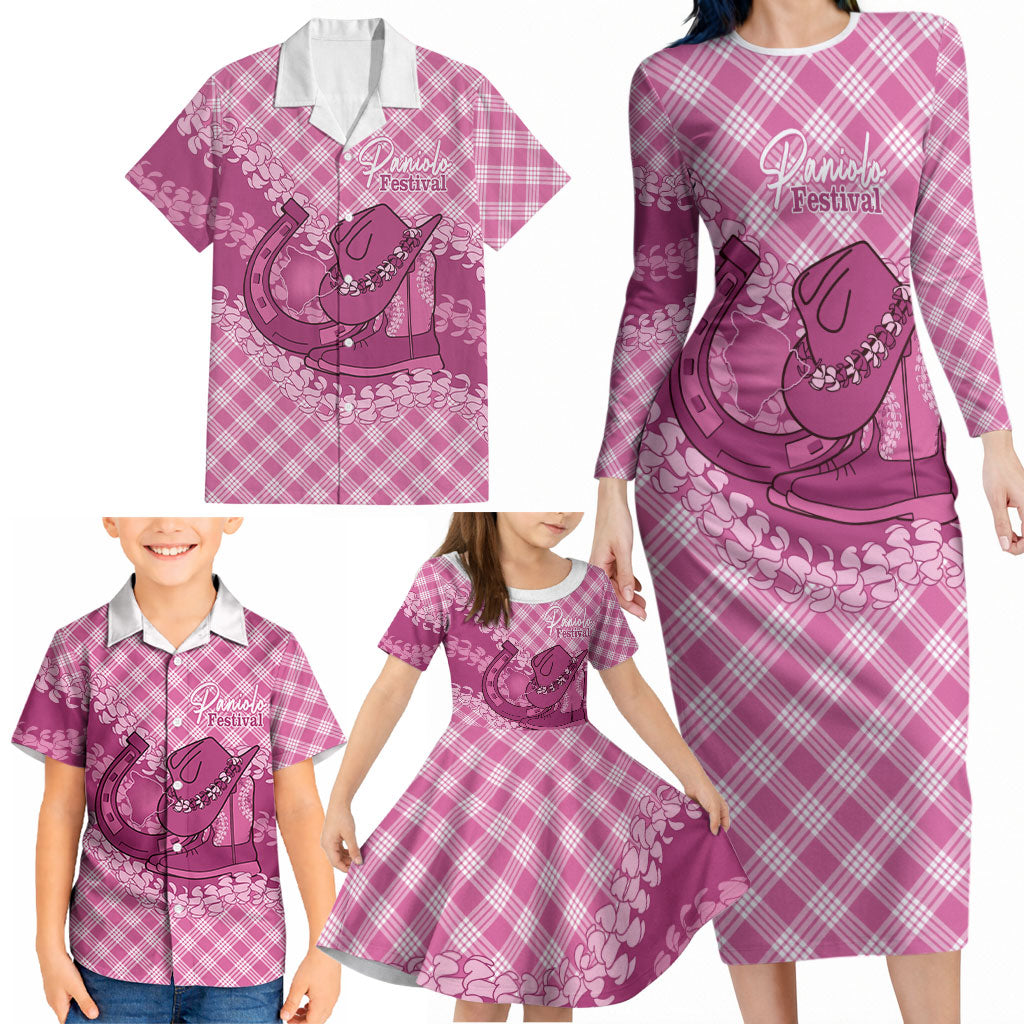 Alaka Hawaii Cowboy Palaka Motifs Personalised Family Matching Long Sleeve Bodycon Dress and Hawaiian Shirt Paniolo Festival Puakenikeni Lei