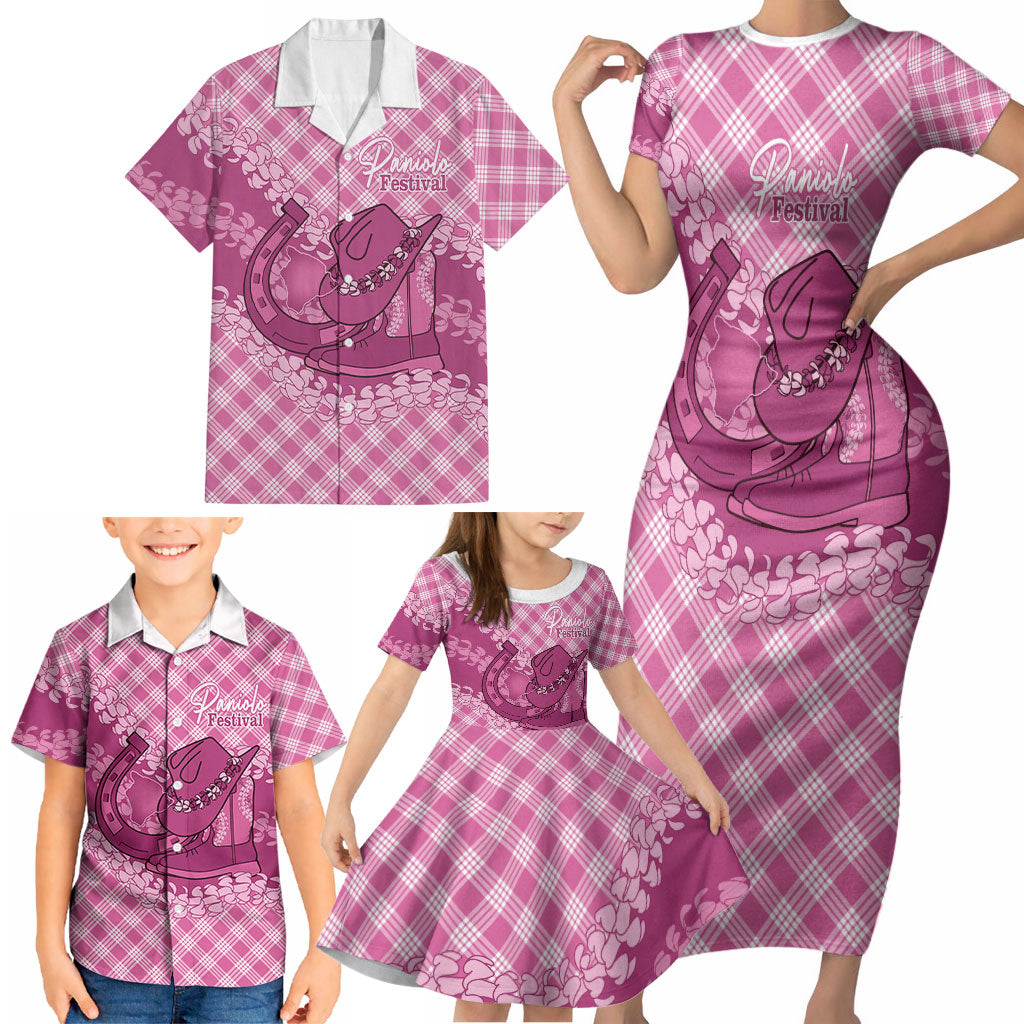 Alaka Hawaii Cowboy Palaka Motifs Personalised Family Matching Short Sleeve Bodycon Dress and Hawaiian Shirt Paniolo Festival Puakenikeni Lei