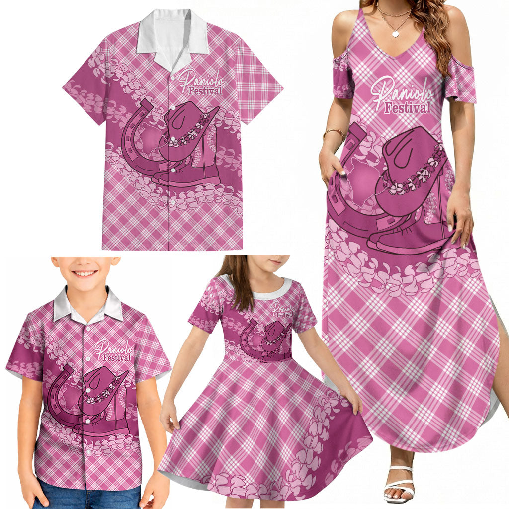 Alaka Hawaii Cowboy Palaka Motifs Personalised Family Matching Summer Maxi Dress and Hawaiian Shirt Paniolo Festival Puakenikeni Lei