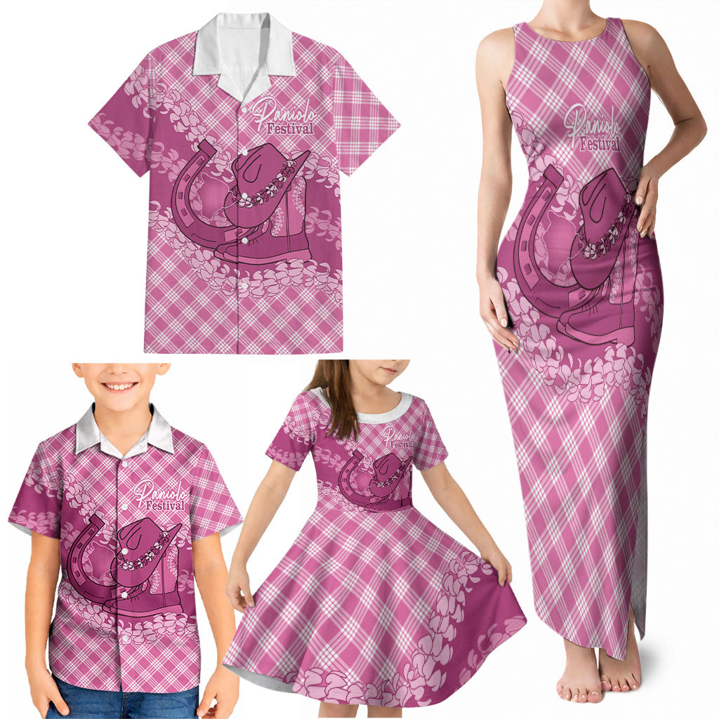 Alaka Hawaii Cowboy Palaka Motifs Personalised Family Matching Tank Maxi Dress and Hawaiian Shirt Paniolo Festival Puakenikeni Lei
