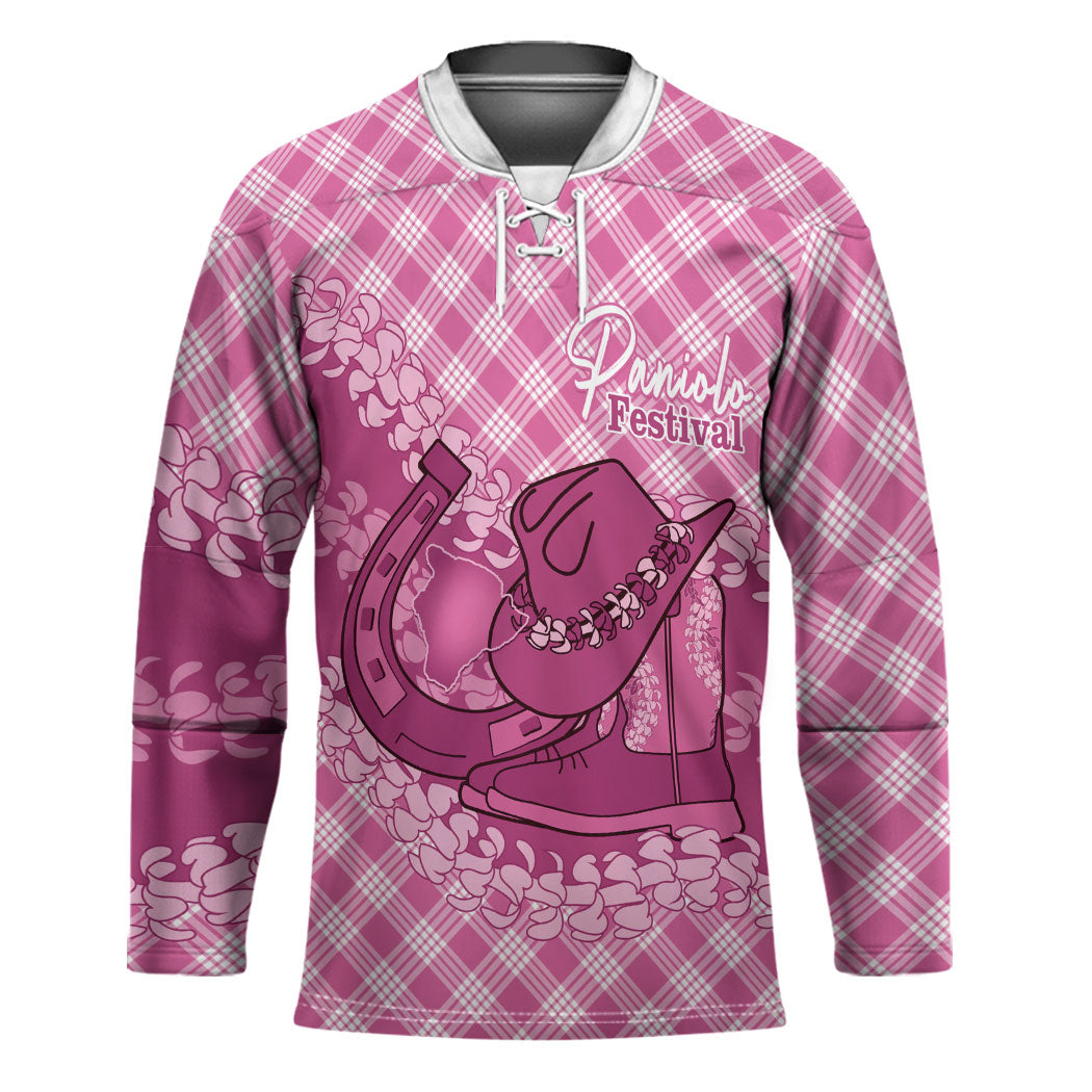 Alaka Hawaii Cowboy Palaka Motifs Personalised Hockey Jersey Paniolo Festival Puakenikeni Lei