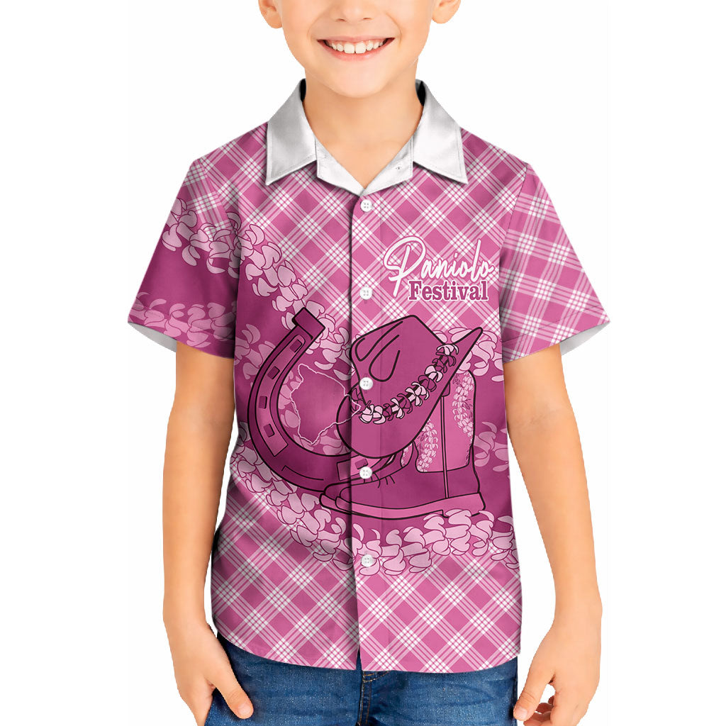 Alaka Hawaii Cowboy Palaka Motifs Personalised Kid Hawaiian Shirt Paniolo Festival Puakenikeni Lei LT14 Kid Pink - Polynesian Pride