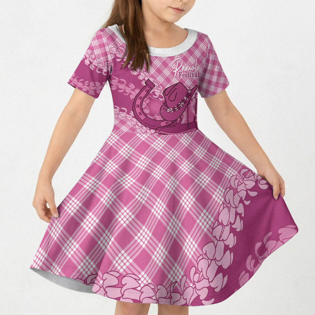 Alaka Hawaii Cowboy Palaka Motifs Personalised Kid Short Sleeve Dress Paniolo Festival Puakenikeni Lei