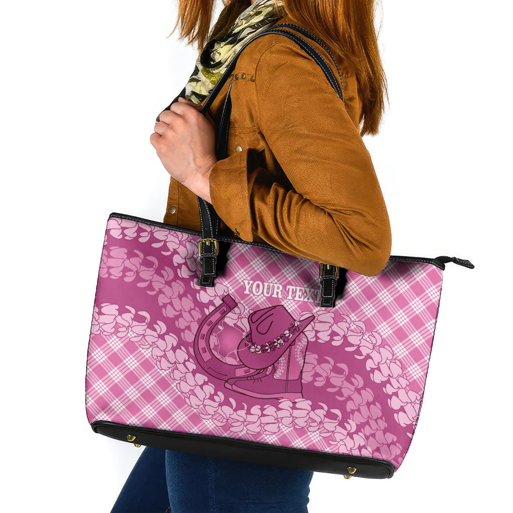 Alaka Hawaii Cowboy Palaka Motifs Personalised Leather Tote Bag Paniolo Festival Puakenikeni Lei