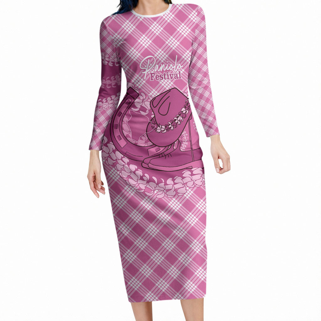 Alaka Hawaii Cowboy Palaka Motifs Personalised Long Sleeve Bodycon Dress Paniolo Festival Puakenikeni Lei