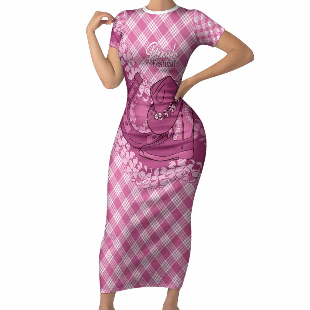 Alaka Hawaii Cowboy Palaka Motifs Personalised Short Sleeve Bodycon Dress Paniolo Festival Puakenikeni Lei