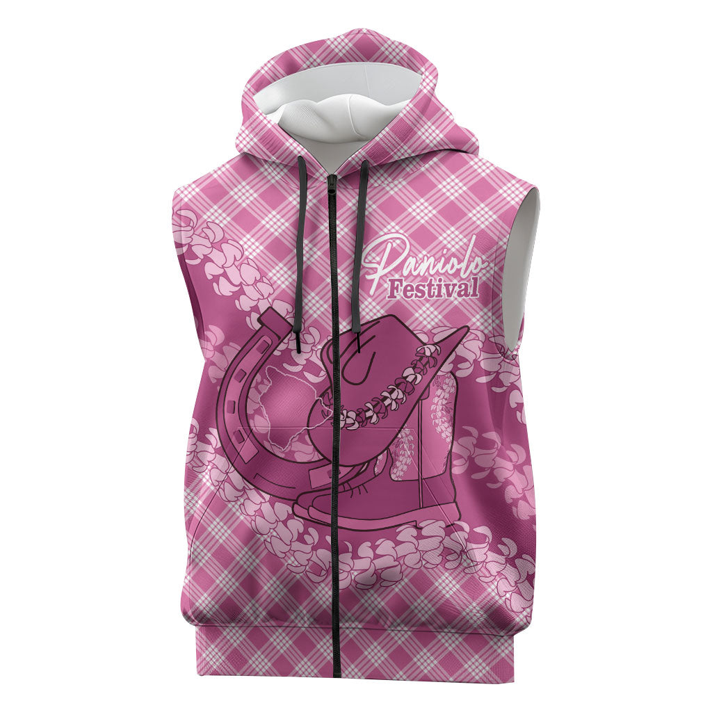 Alaka Hawaii Cowboy Palaka Motifs Personalised Sleeveless Zip Hoodie Paniolo Festival Puakenikeni Lei