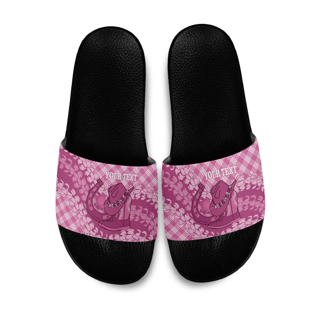 Alaka Hawaii Cowboy Palaka Motifs Personalised Slide Sandals Paniolo Festival Puakenikeni Lei