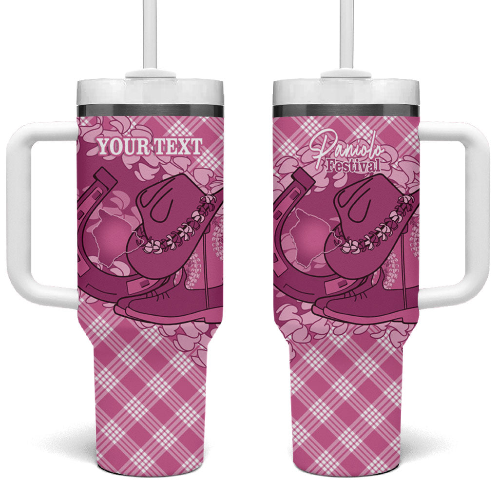 Alaka Hawaii Cowboy Palaka Motifs Personalised Tumbler With Handle Paniolo Festival Puakenikeni Lei