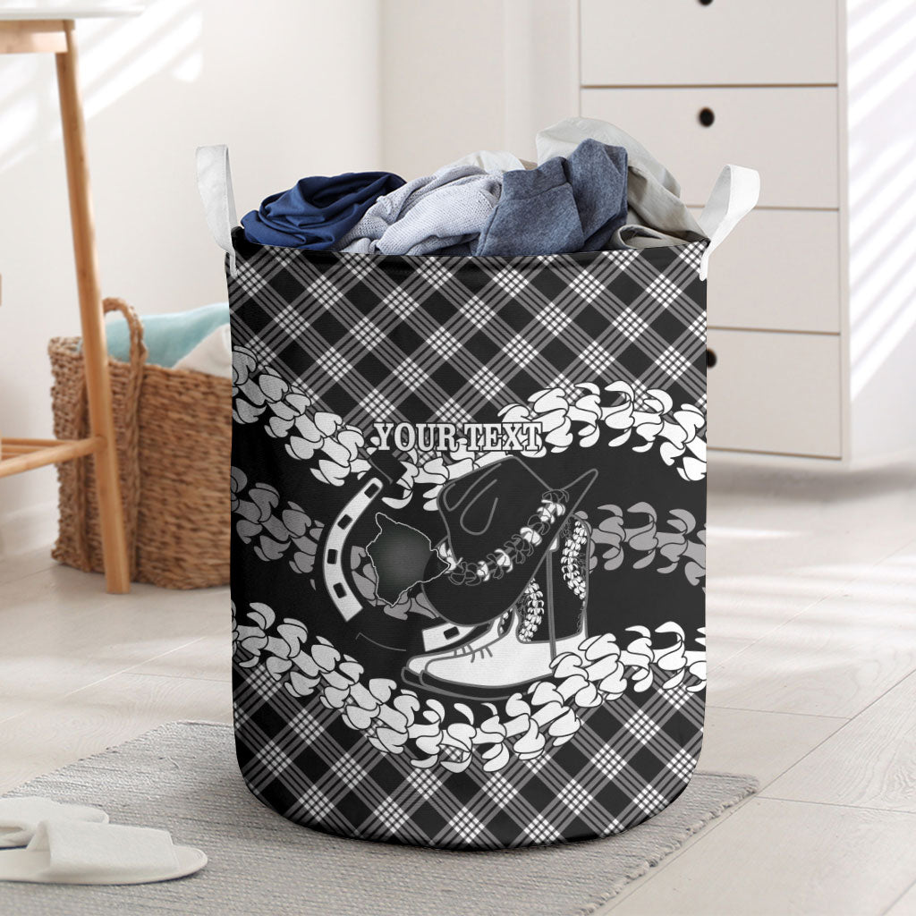 Eleele Hawaii Cowboy Palaka Motifs Personalised Laundry Basket Paniolo Festival Puakenikeni Lei