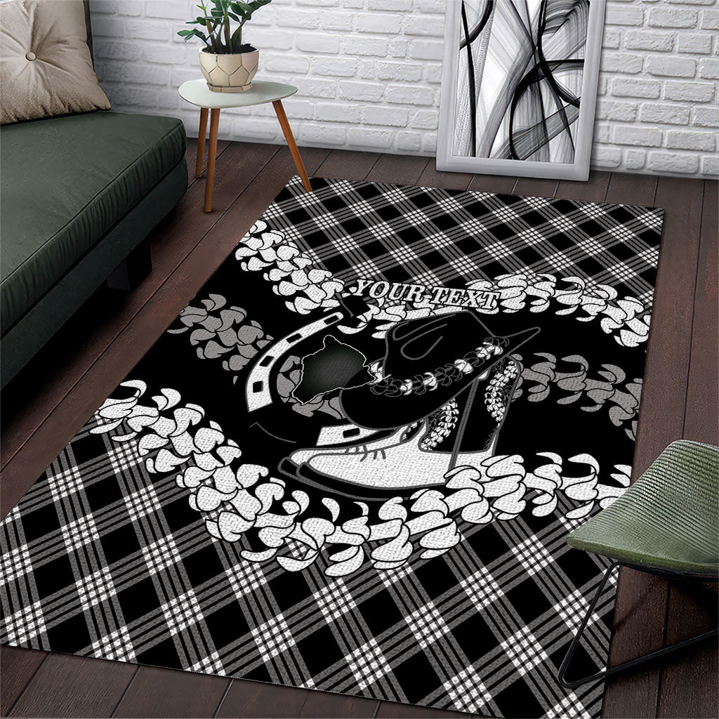 Eleele Hawaii Cowboy Palaka Motifs Personalised Area Rug Paniolo Festival Puakenikeni Lei