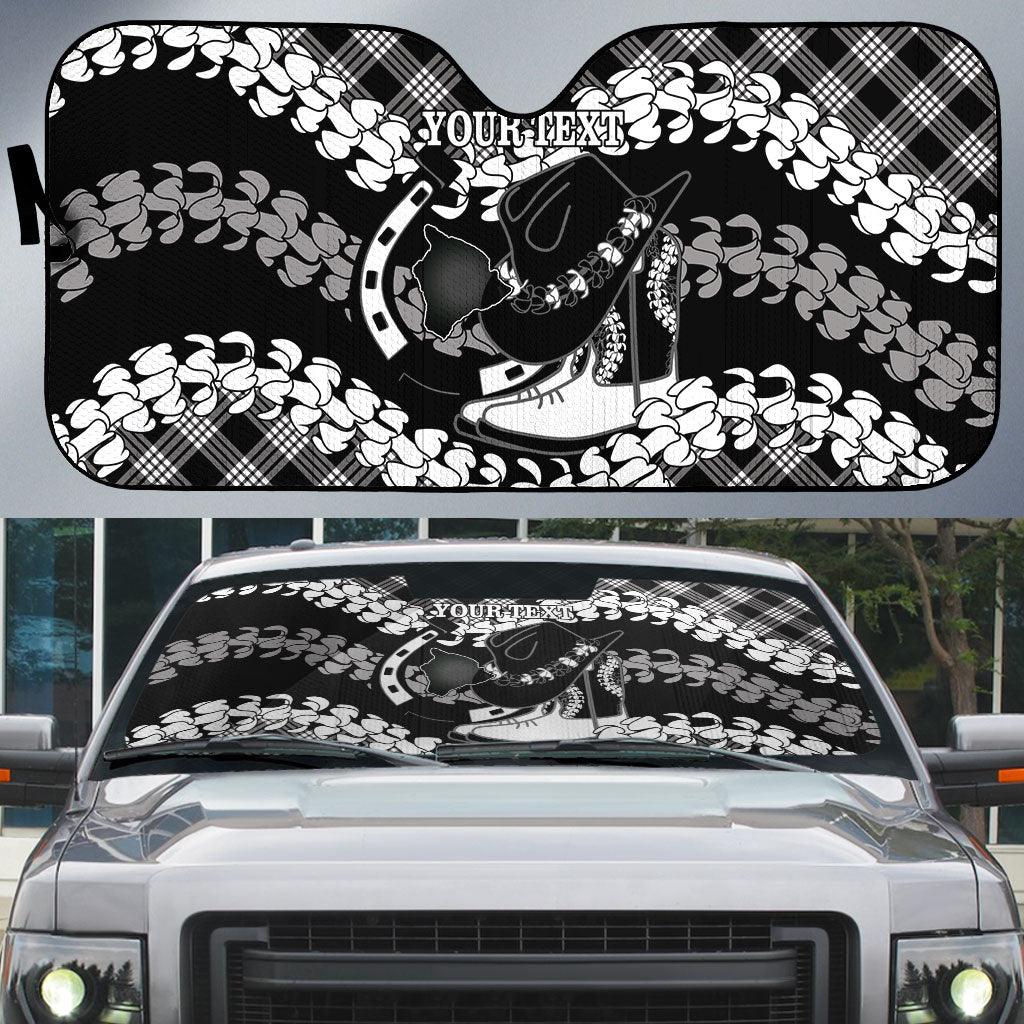 Eleele Hawaii Cowboy Palaka Motifs Personalised Auto Sun Shade Paniolo Festival Puakenikeni Lei